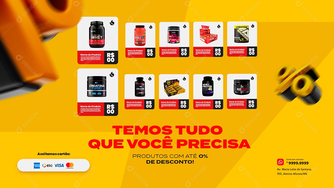 Anúncio de Mercado Temos Tudo que Você Precisa Suplementos PSD Editável