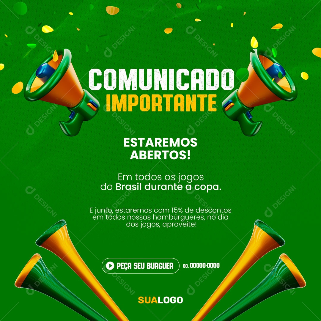 Hoje é Dia de Jogo Vai Brasil Copa do Mundo Social Media PSD Editável  [download] - Designi