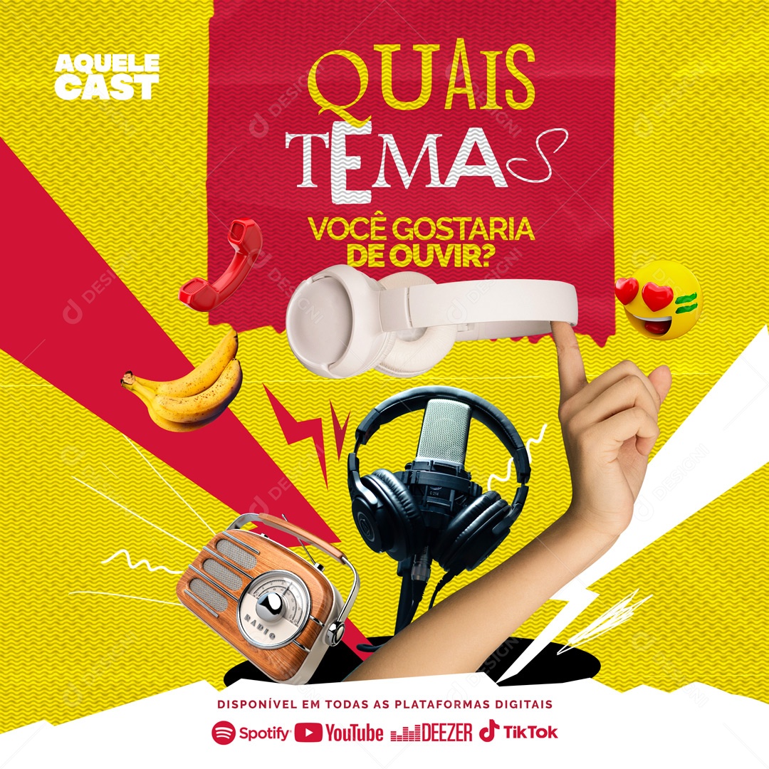 Quais Temas Você Gosta de Ouvir? Podcast Social Media PSD Editável