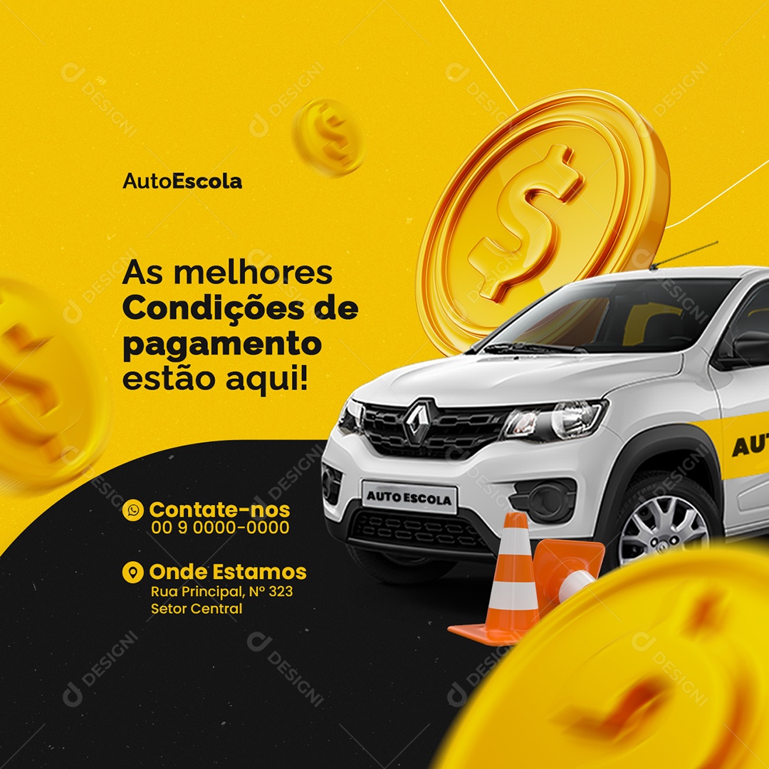 As Melhores Condições de Pagamento estão Aqui Auto Escola Social Media PSD Editável