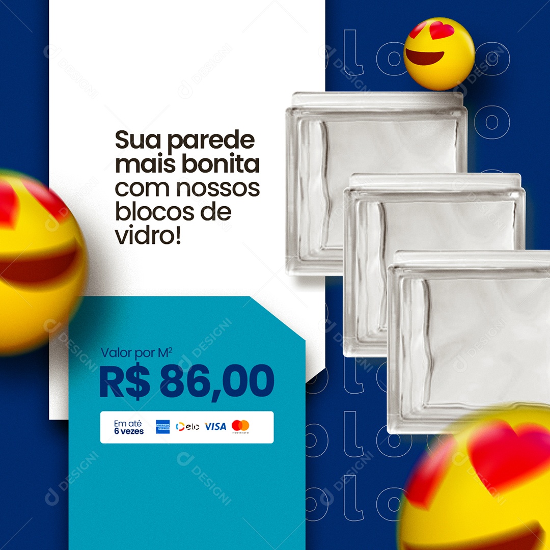 Sua Parede mais Bonita com Nossos Blocos de Vidro Vidraçaria Social Media PSD Editável