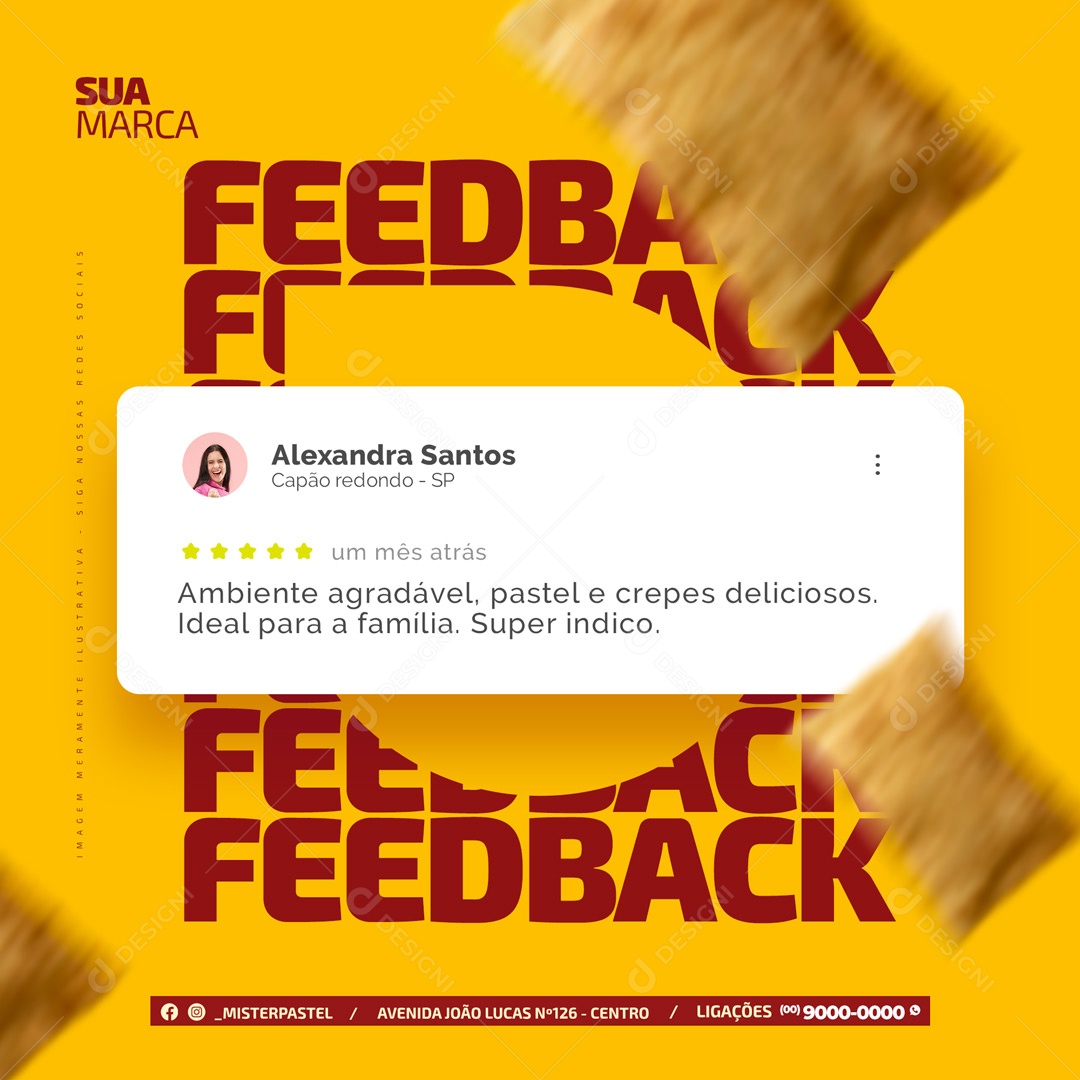 Feedback Ambiente Agradável, Pastel e Crepes Deliciosos Pastelaria Social Media PSD Editável