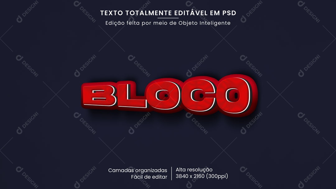 Efeito de Texto 3D Bloco PSD Editável