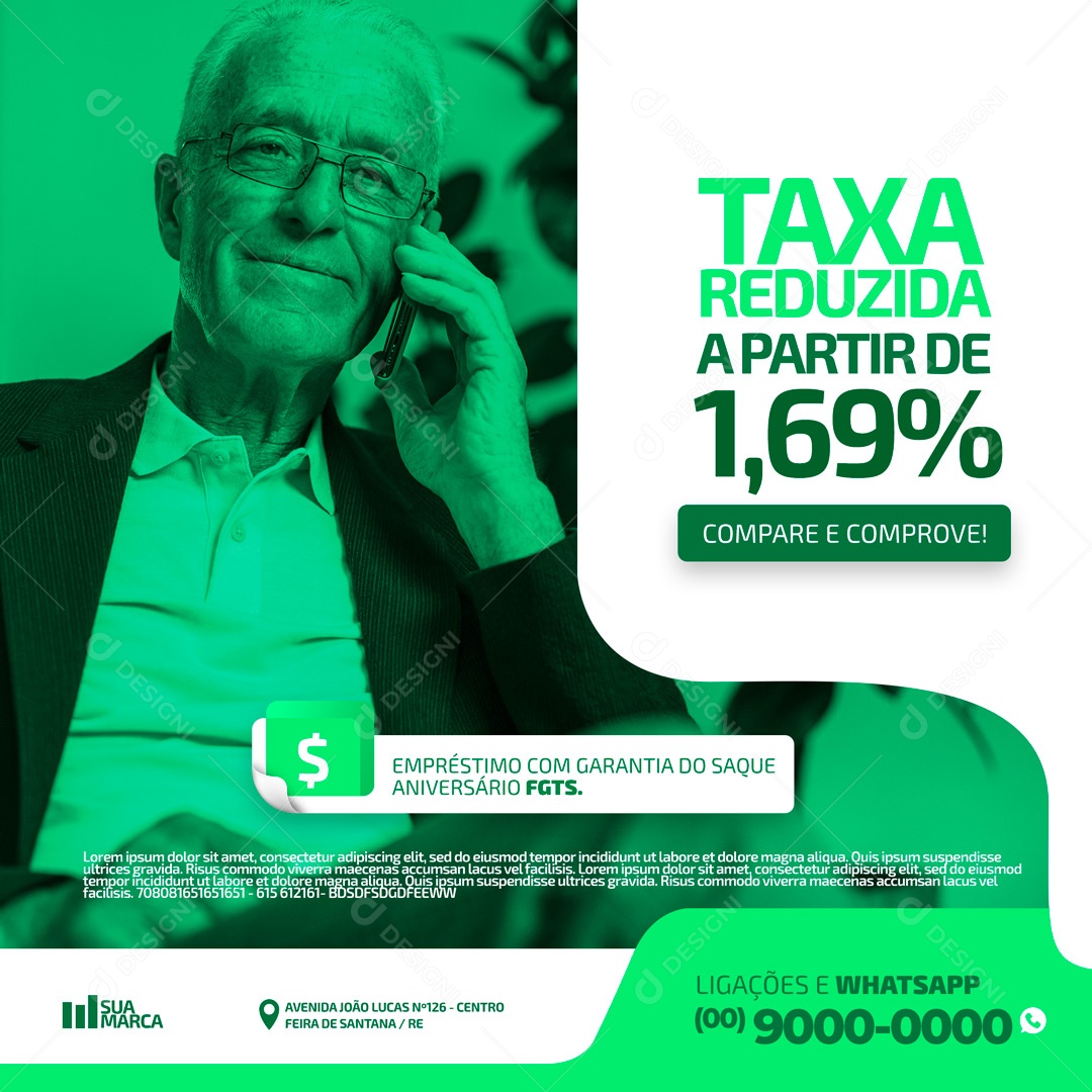 Empréstimo com Taxa Reduzida a Partir 1,69% Social Media PSD Editável