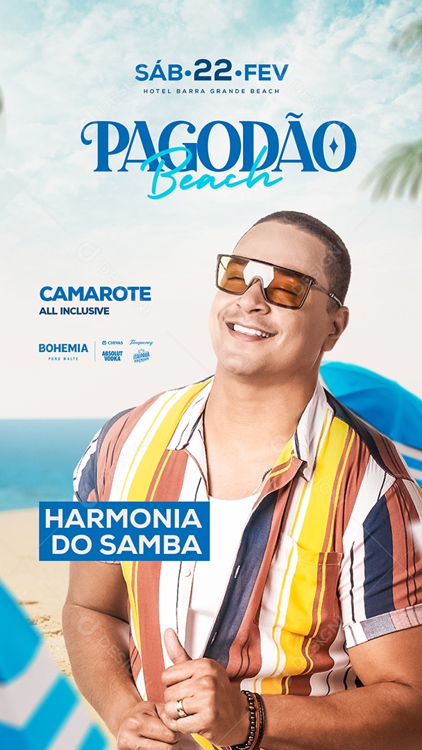 Flyer Pagode Beach Harmonia do Samba Story Social Media PSD Editável