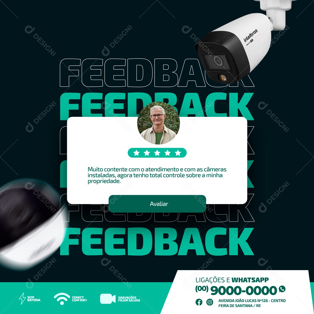 Feedback Muito Contente com o Atendimento Segurança Eletrônica Social Media PSD Editável