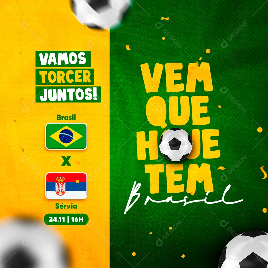 Futebol Brasil Vs Sérvia Vem Pro Jogo Social Media PSD Editável