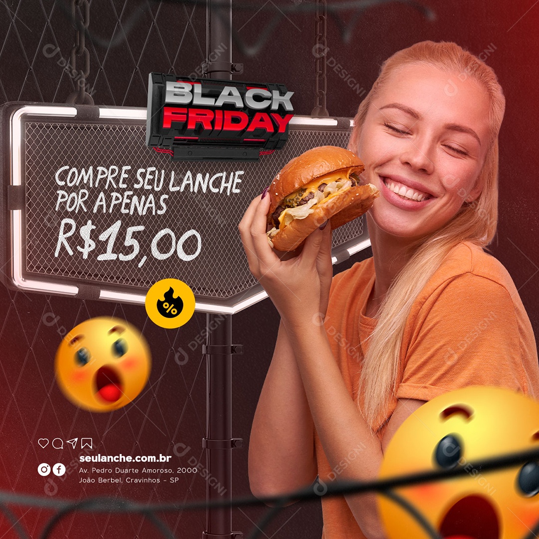 Compre seu Lanche por Apenas 15,00 Black Friday Lanchonete Social Media PSD Editável