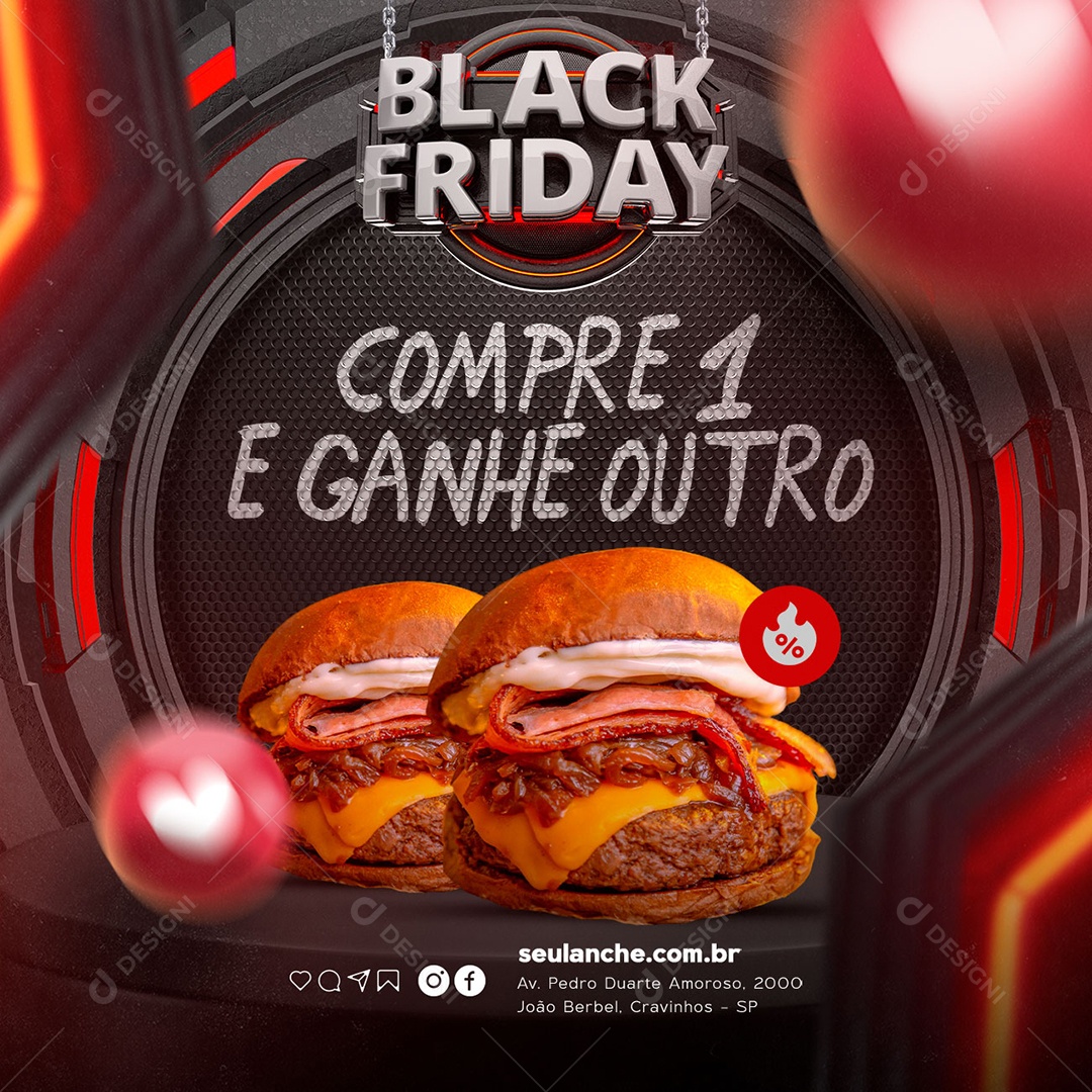 Compre 1 e Ganhe Outro Black Friday Lanchonete Social Media PSD Editável