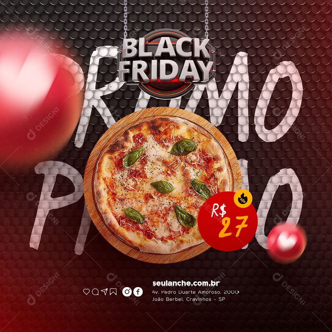 Promo Pizza Black Friday Lanchonete Social Media PSD Editável