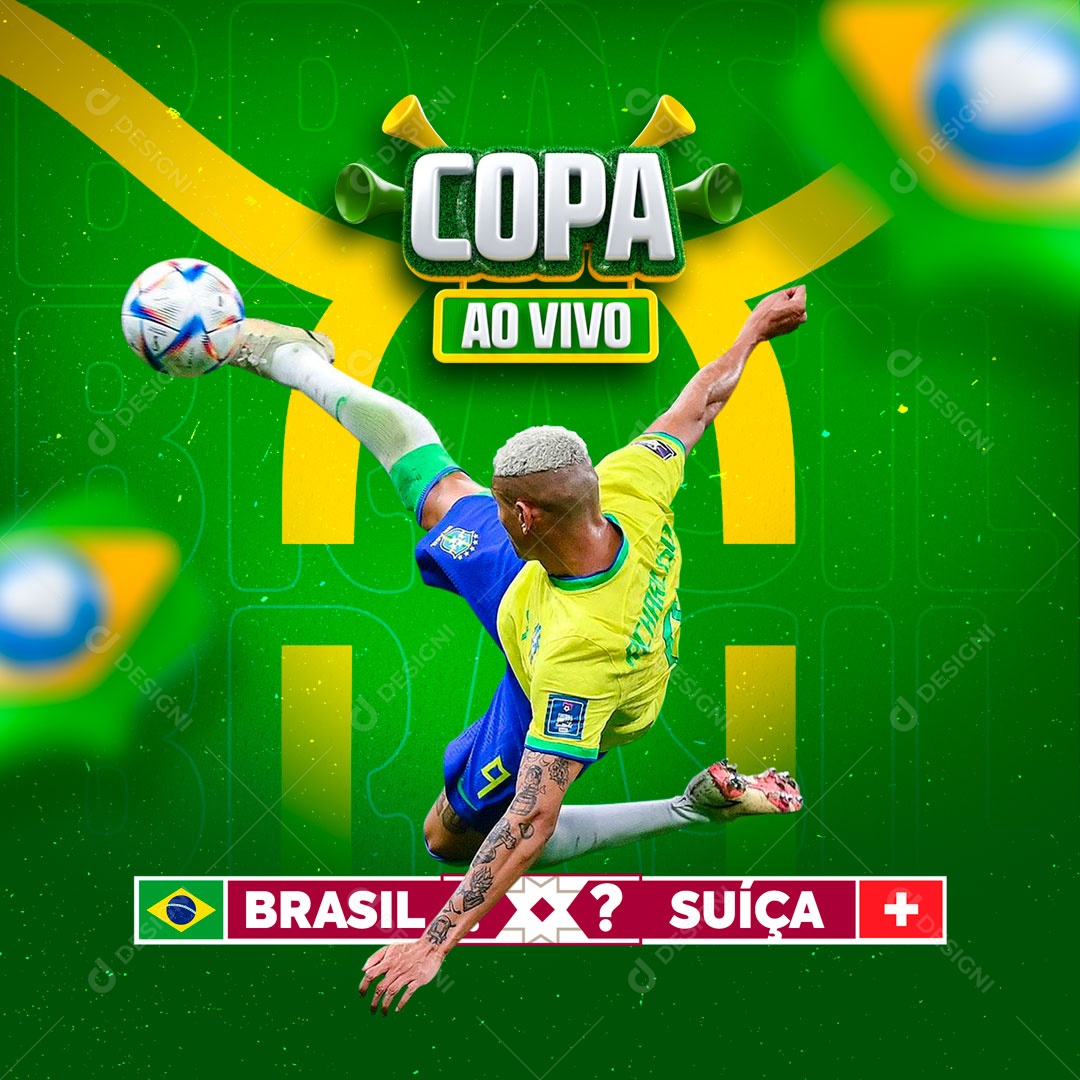 Copa Ao Vivo Brasil X Suíça Social Media PSD Editável