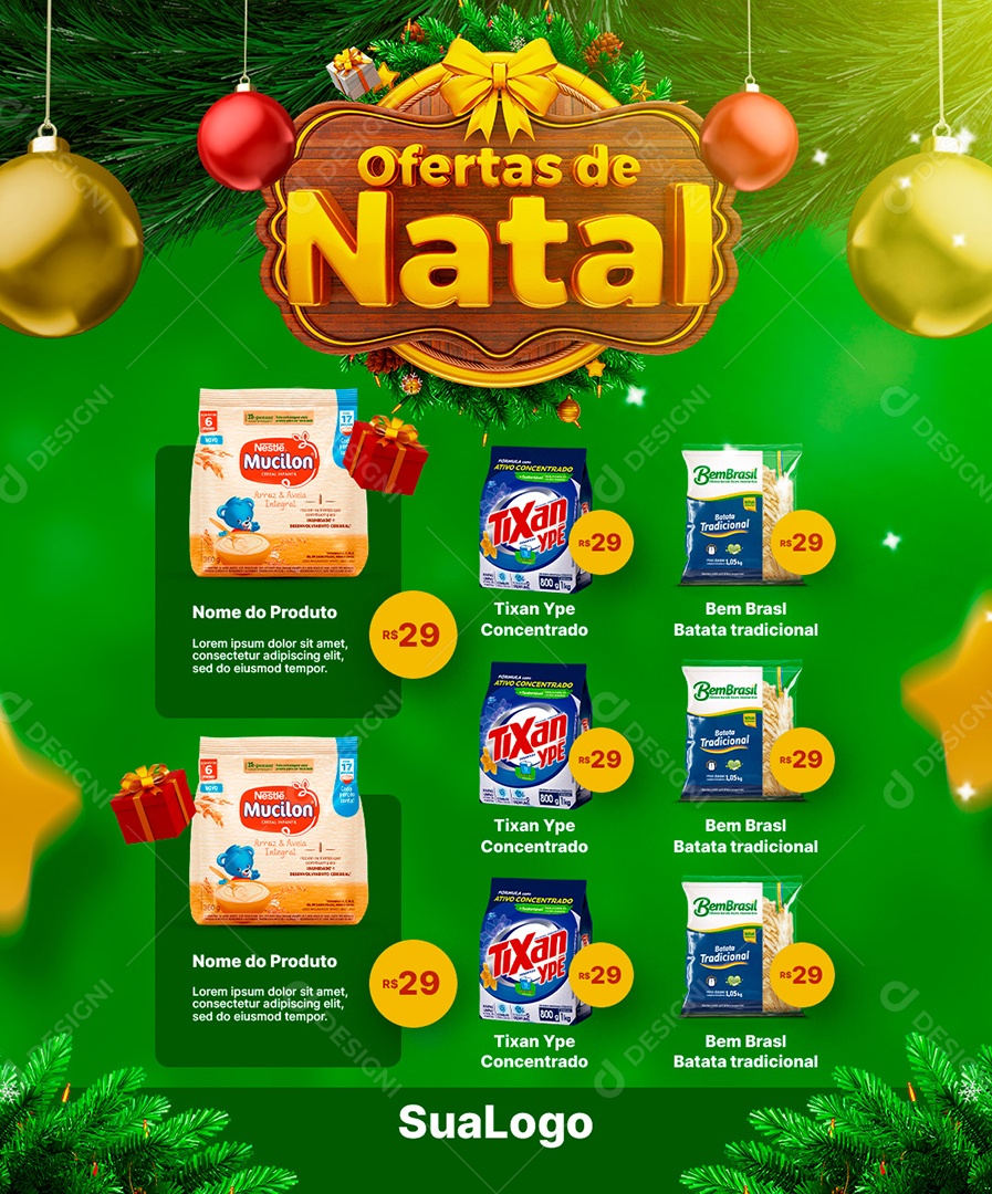 Encarte de Supermercado Ofertas de Natal Social Media PSD Editável