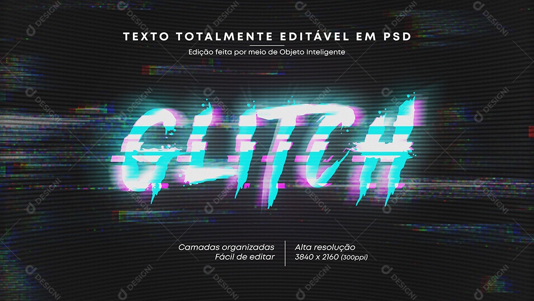 Efeito de Texto 3D Glitch PSD Editável