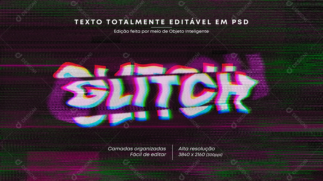 Efeito de Texto 3D Glitch PSD Editável