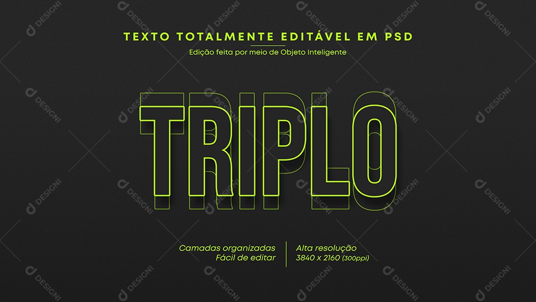 Efeito de Texto 3D Triplo PSD Editável