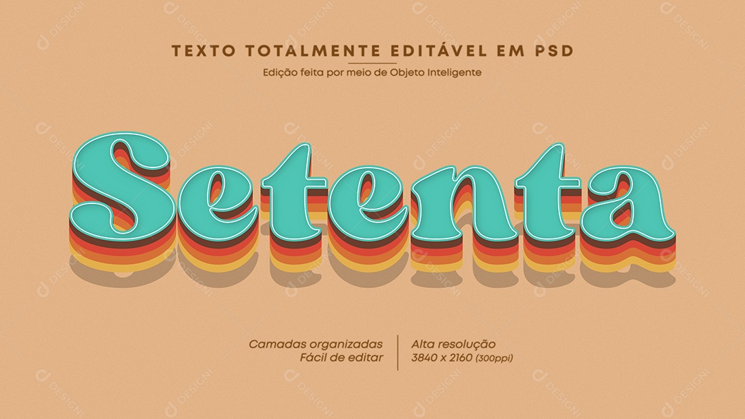 Efeito de Texto 3D Setenta PSD Editável