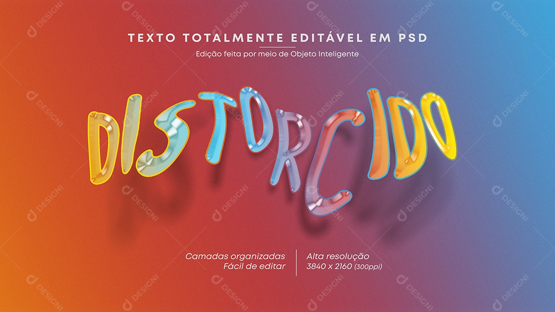 Efeito de Texto 3D Distorcido PSD Editável