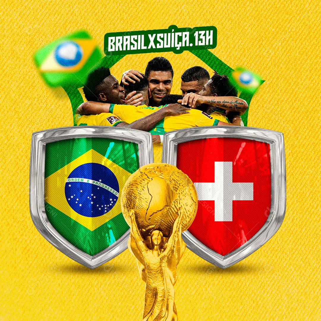 Jogo Brasil x Suiça Copa do Mundo Futebol Social Media PSD