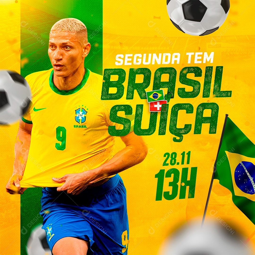 Monday has Brazil vs Switzerland Football World Cup Social Media Editable PSD