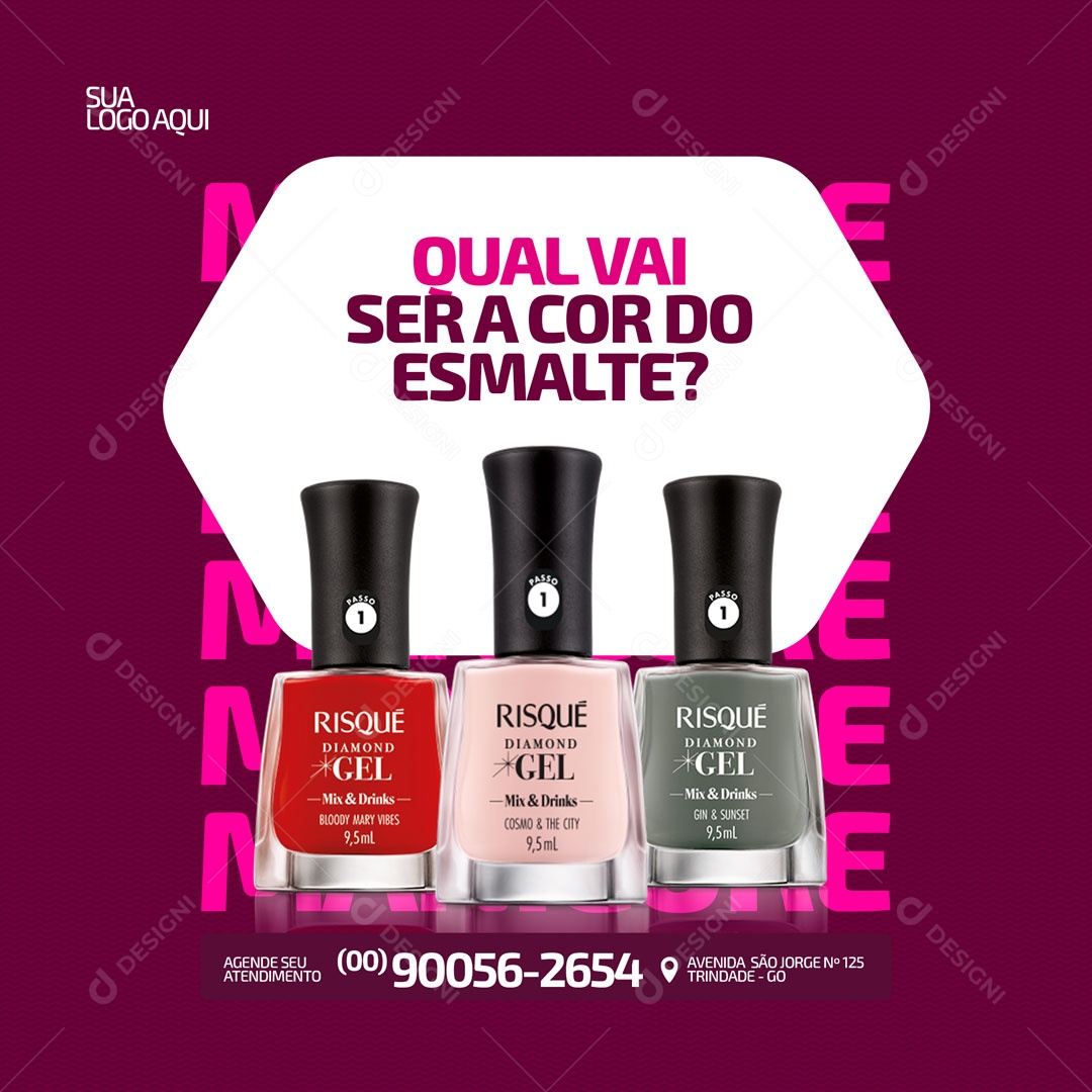 Qual vai Ser a Cor do Esmalte? Manicure Social Media PSD Editável