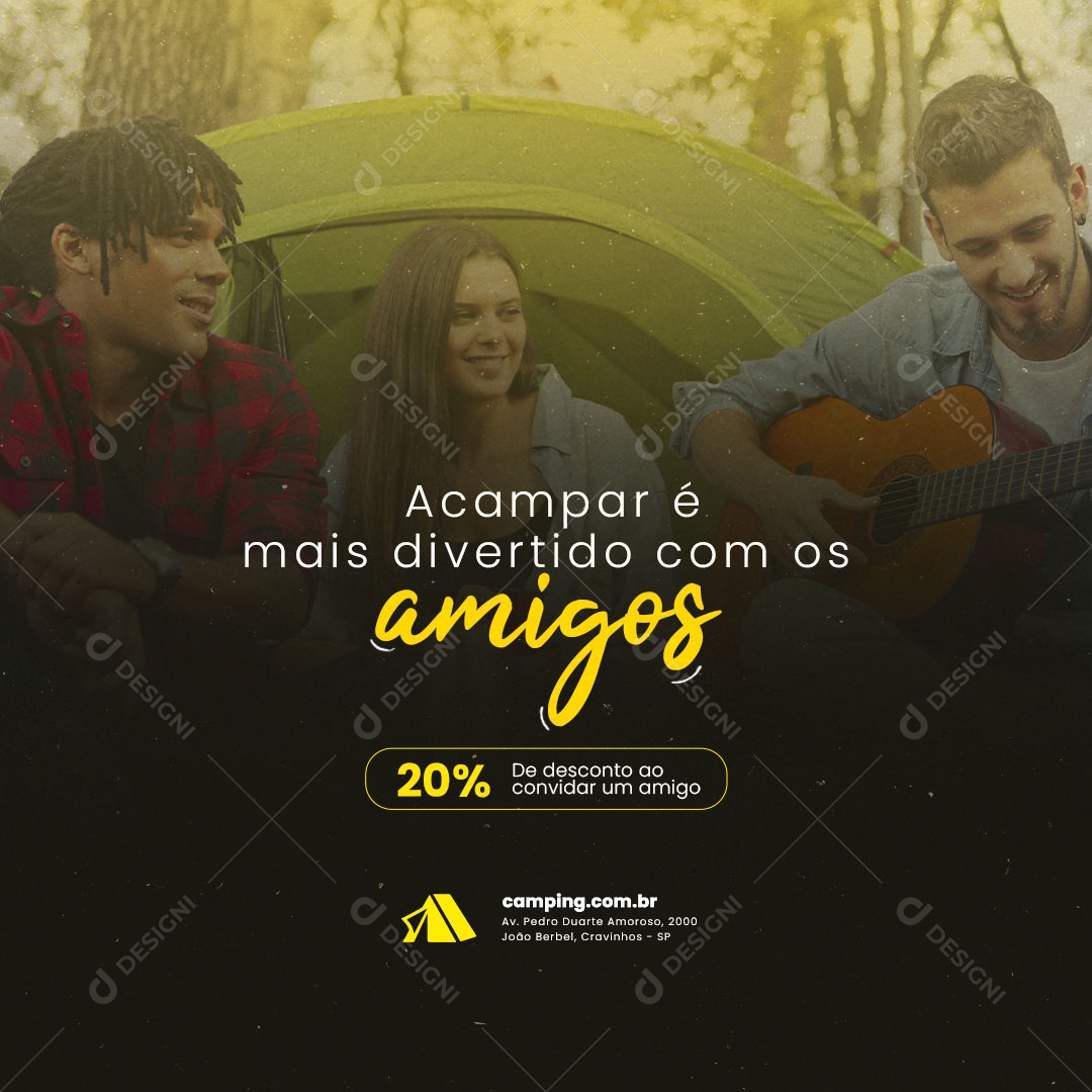 Acampar é Mais Divertido com os Amigos Acampamento Social Media PSD Editável