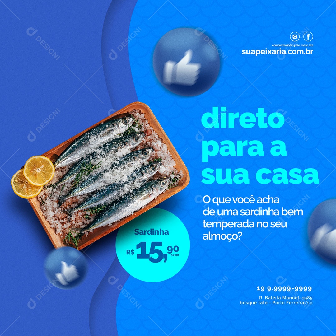 Direto para a Sua Casa Peixaria Social Media PSD Editável