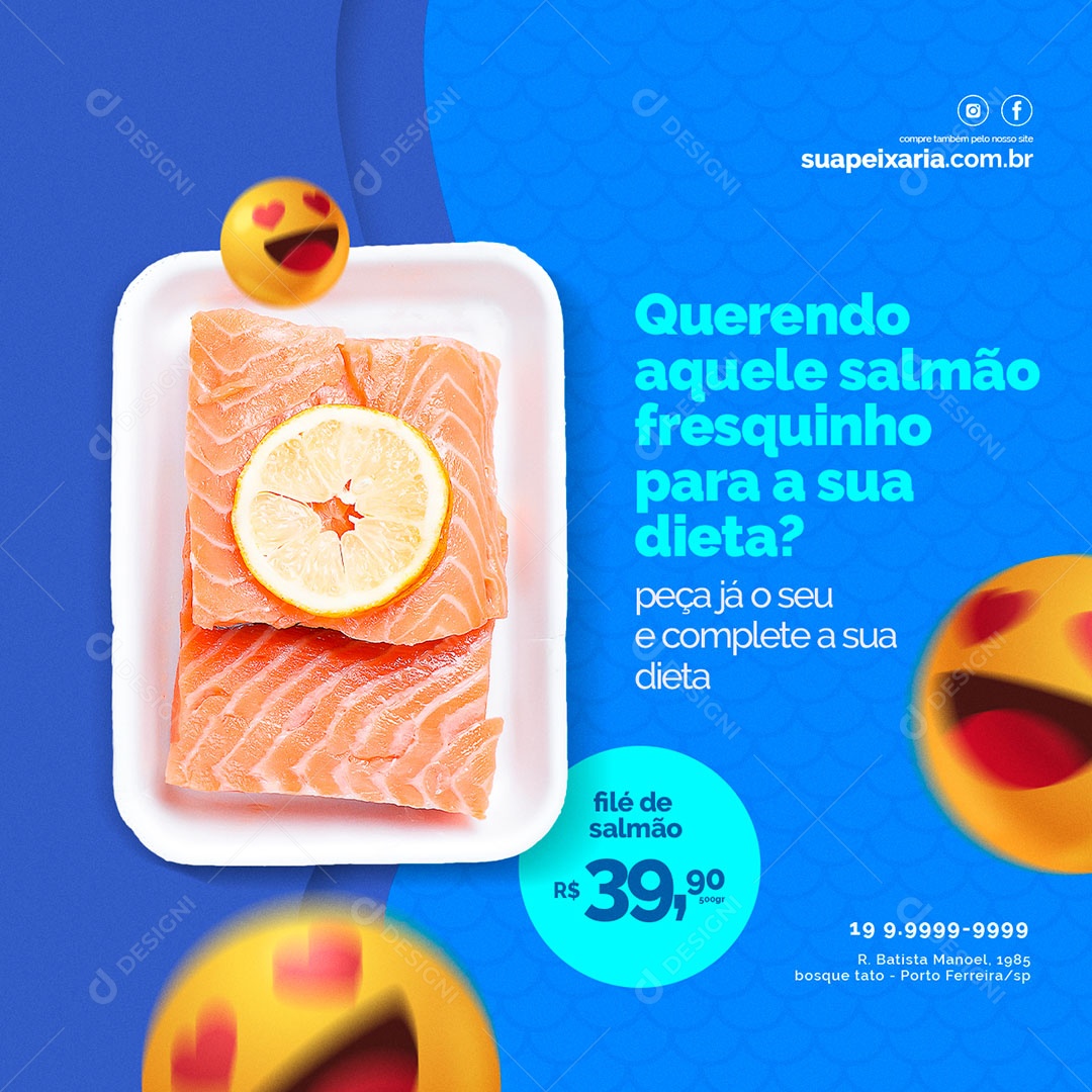 Querendo aquele Salmão Fresquinho para a sua Dieta Peixaria Social Media PSD Editável