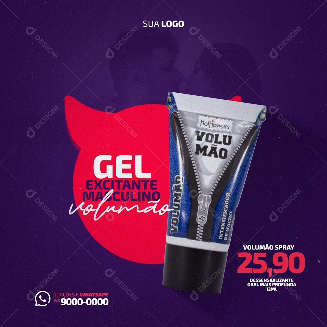 Gel Excitante Masculino Sex Shop Social Media PSD Editável