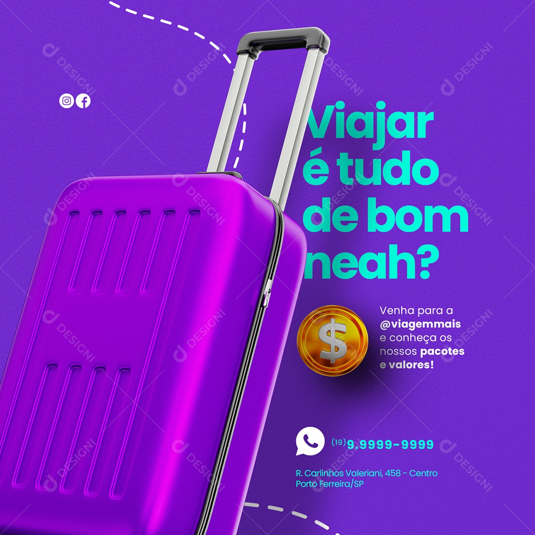 Viajar é Tudo de Bom Agência de Turismo Social Media PSD Editável