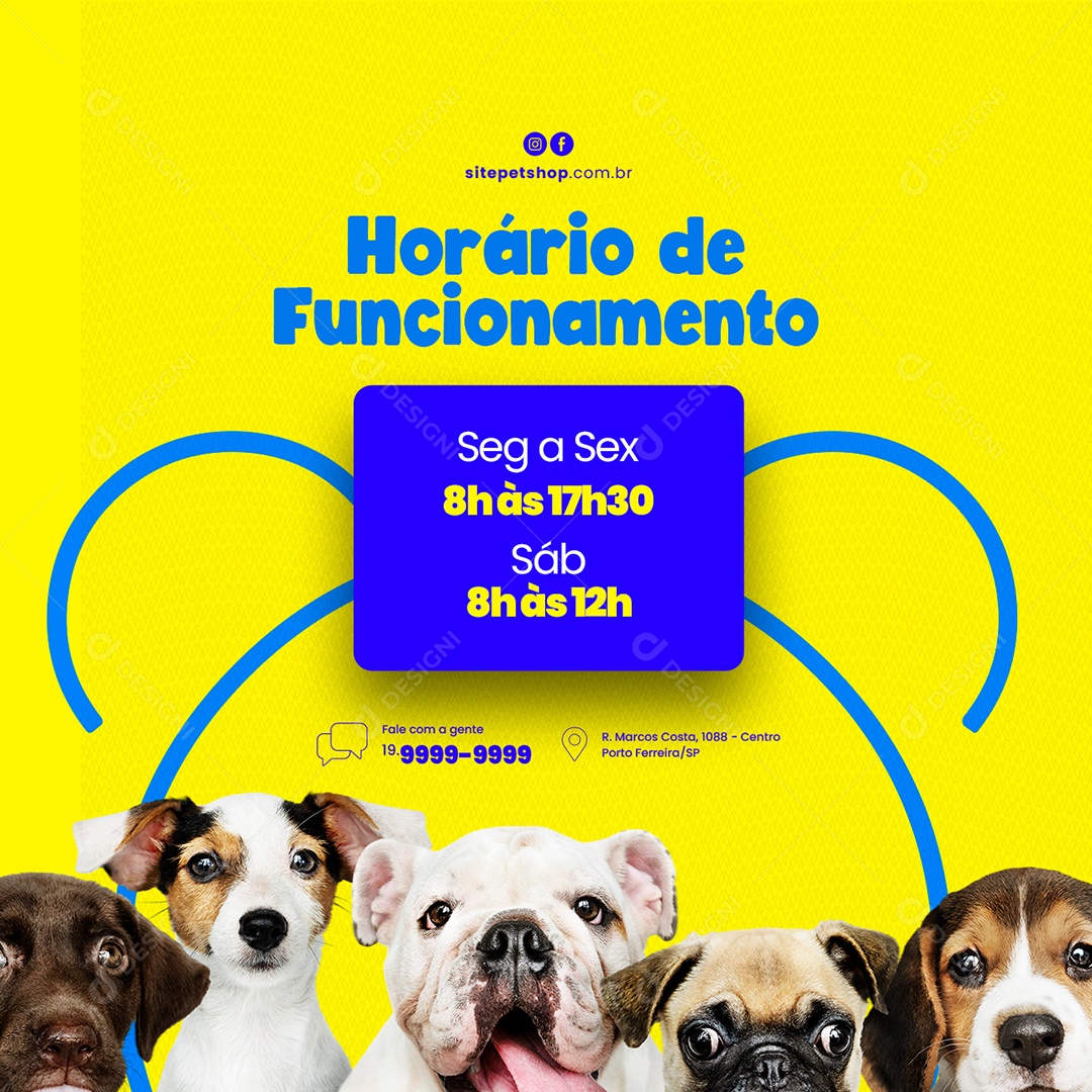 Horário de Atendimento Pet Shop Social Media PSD Editável