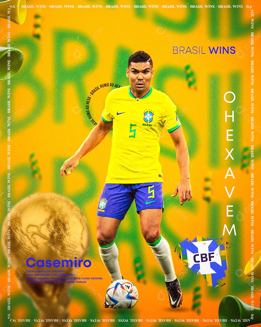 Flyer Jogador de Futebol Casemiro Rumo Ao Hexa Social Media PSD Editável