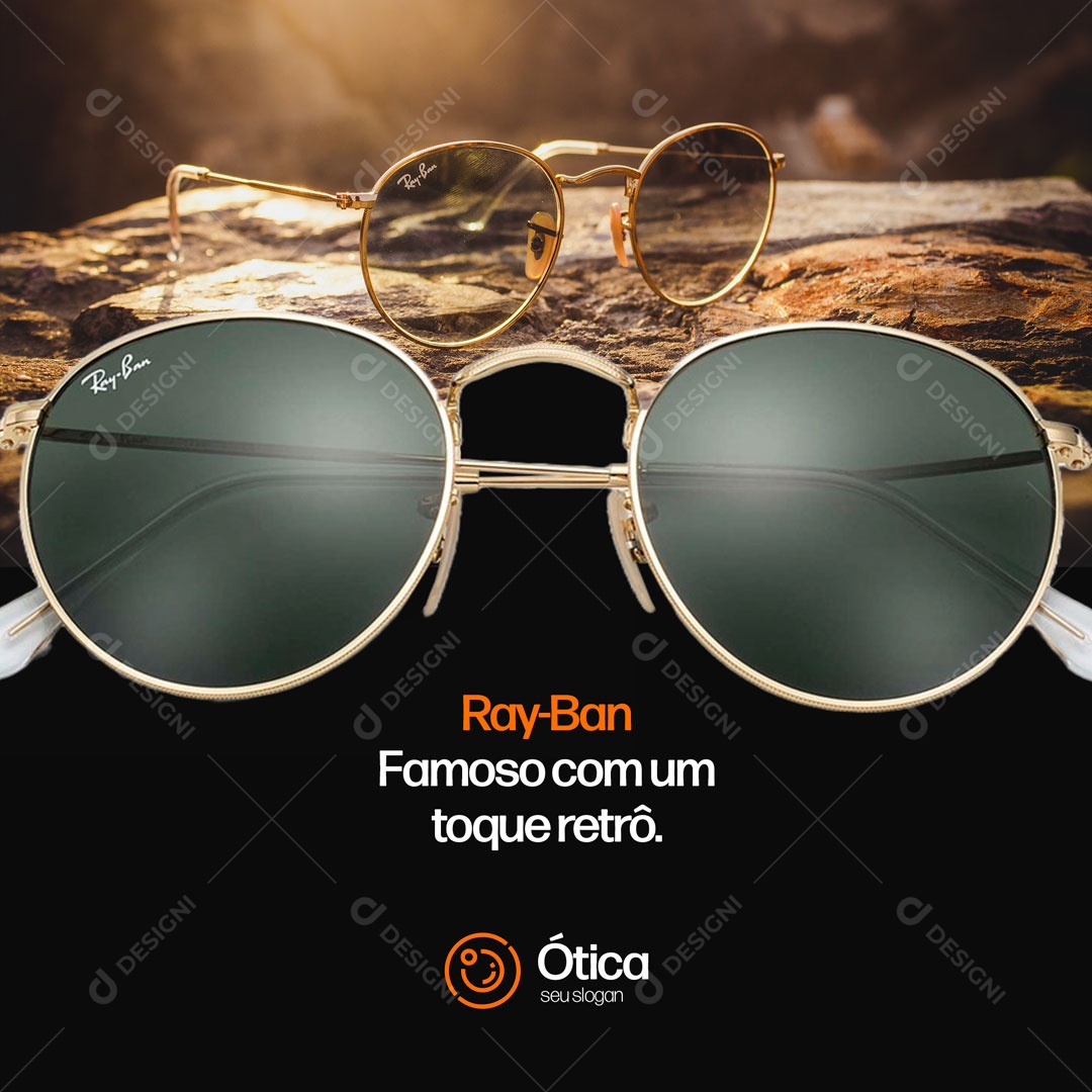 Ray-Ban Famoso Com um Toque Retrô Oticas Social Media PSD Editável