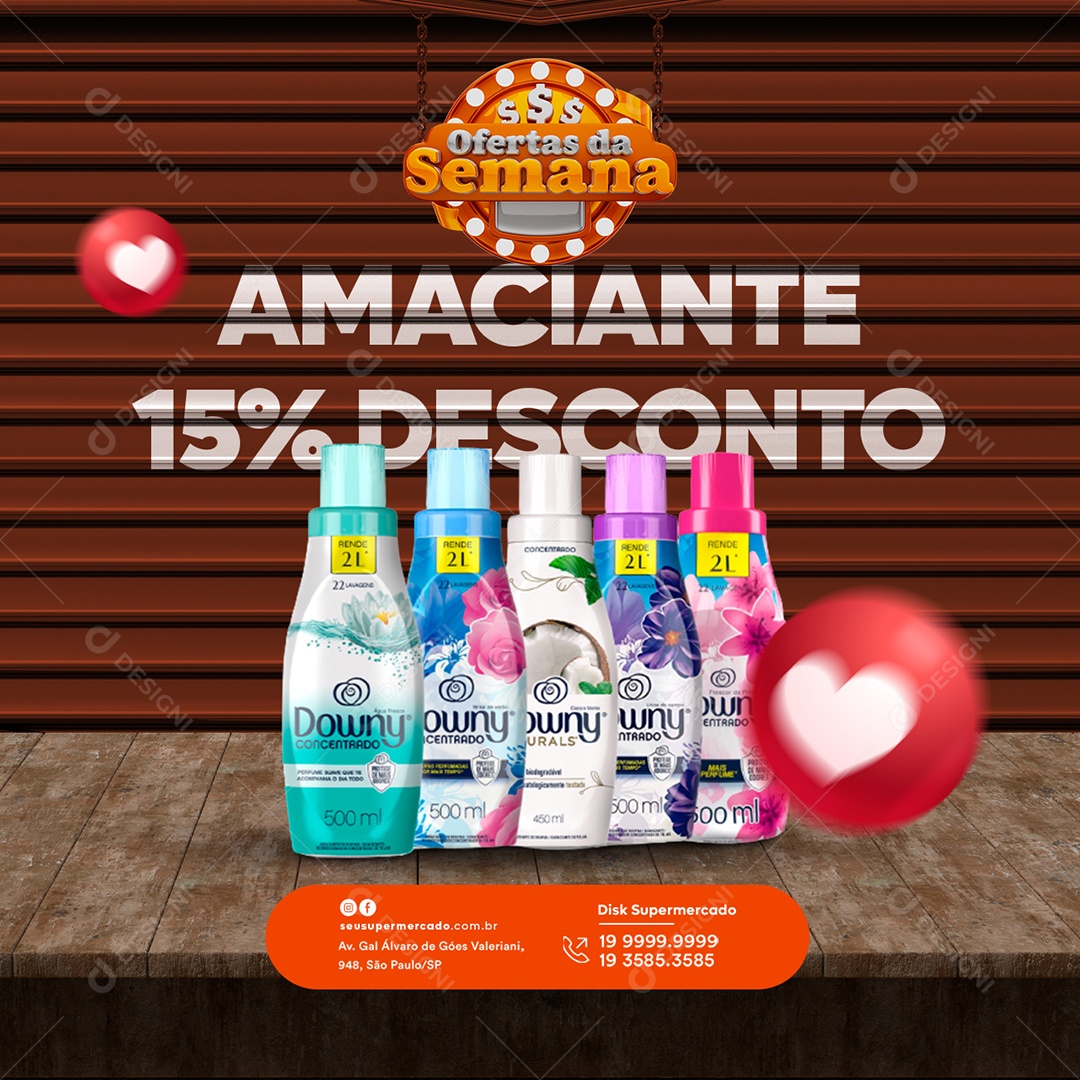 Supermercado Amaciante 15% de Desconto Ofertas da Semana Social Media PSD Editável