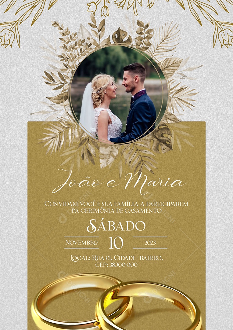 Modelo de Convite de Casamento João e Maria Convidam Você e Sua Família PSD Editável