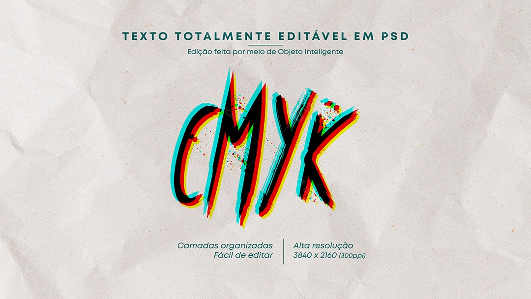 Efeito de Texto CMYK Sem Cor PSD Editável