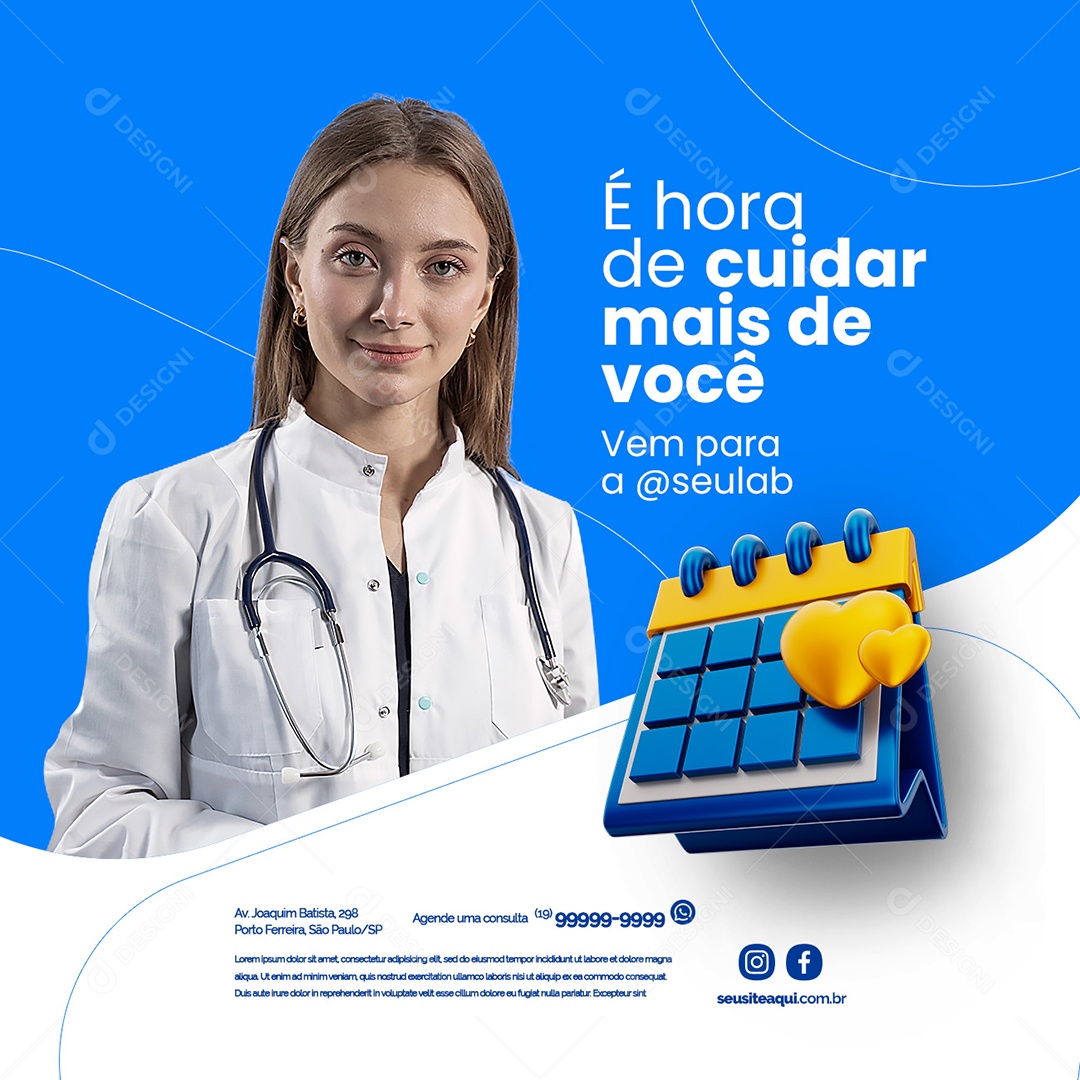 É Hora de Cuidar Mais de Você Laboratório Social Media PSD Editável