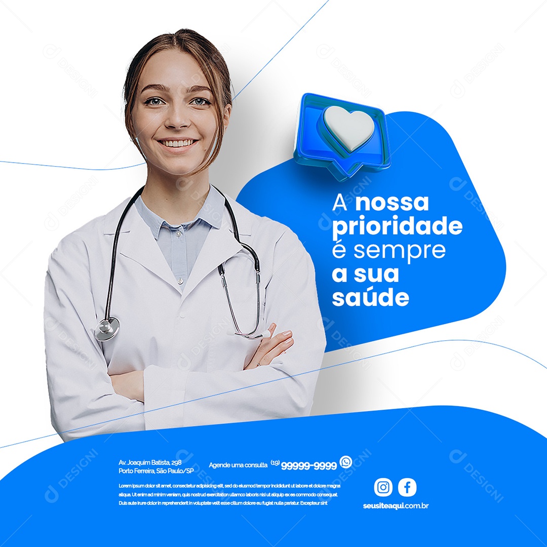 A Nossa Prioridade é Sempre a Sua Saúde Laboratório Social Media PSD Editável