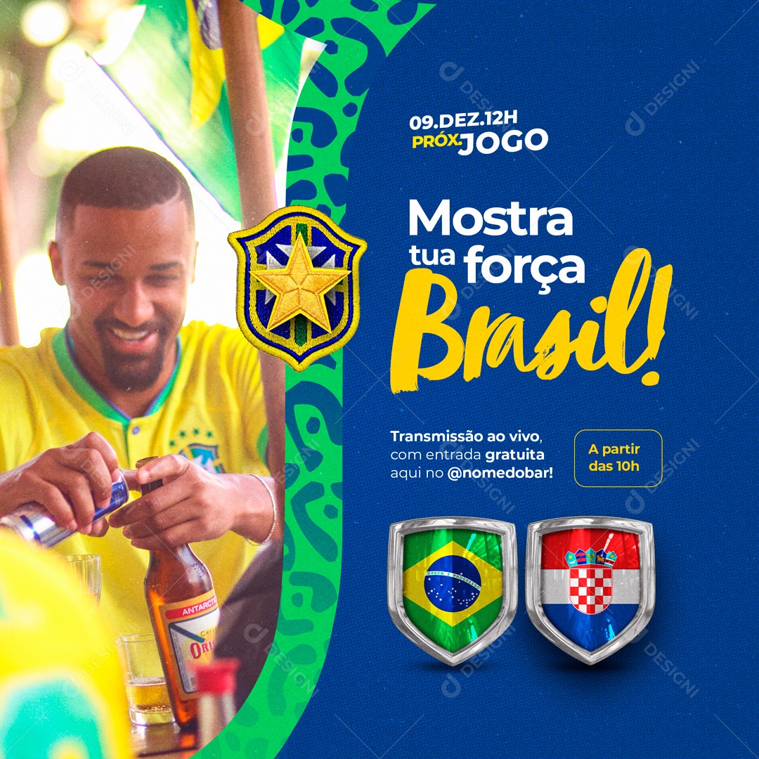 Brasil x Croácia Rumo ao Hexa Quartas de Final Copa do Mundo Social Media PSD Editável