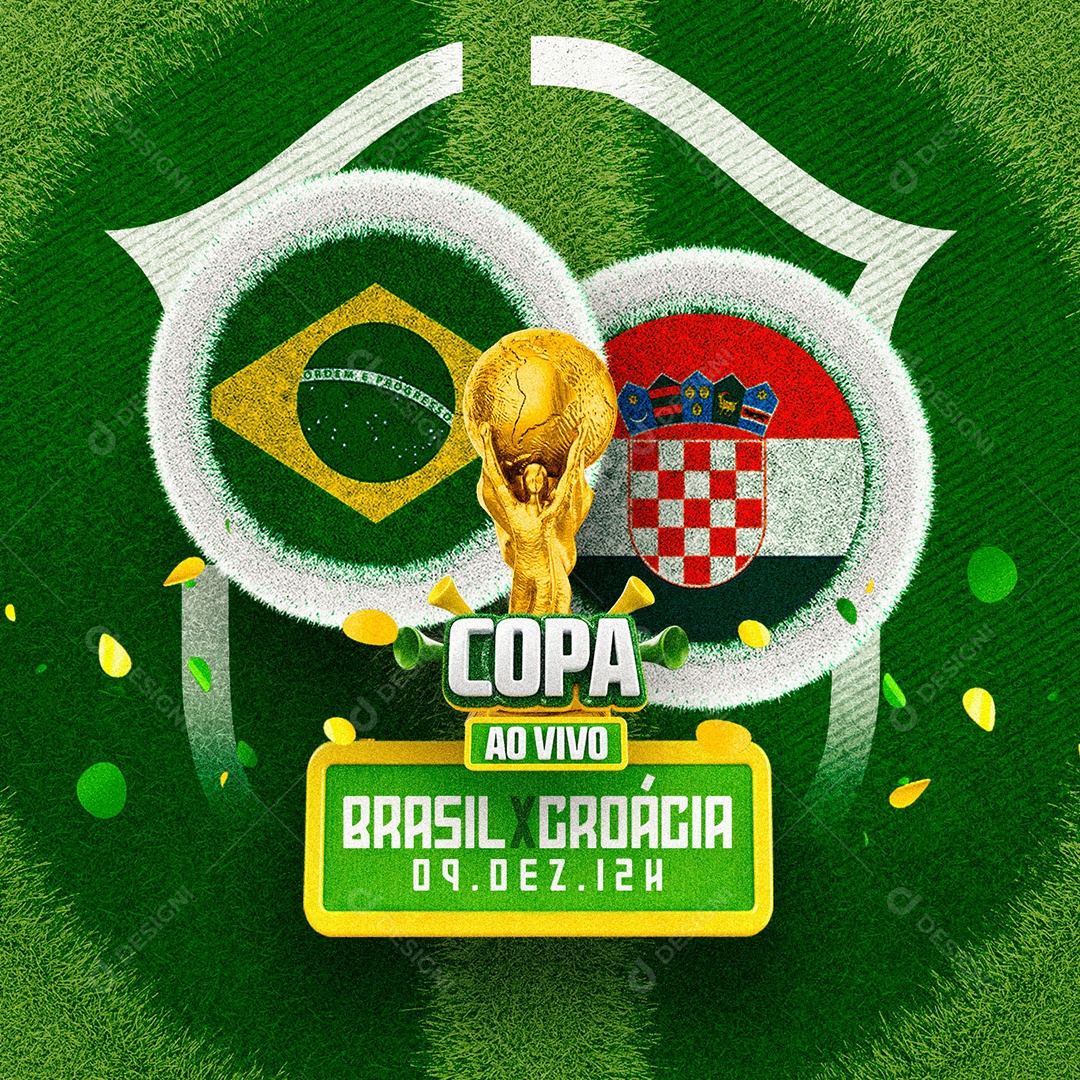 Copa ao Vivo Brasil x Croácia Copa do Mundo Social Media PSD Editável