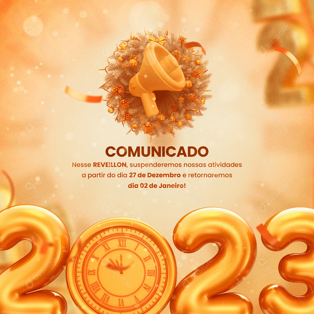 Comunicado Feriado Reveillon Ano Novo Social Media Psd Edit Vel