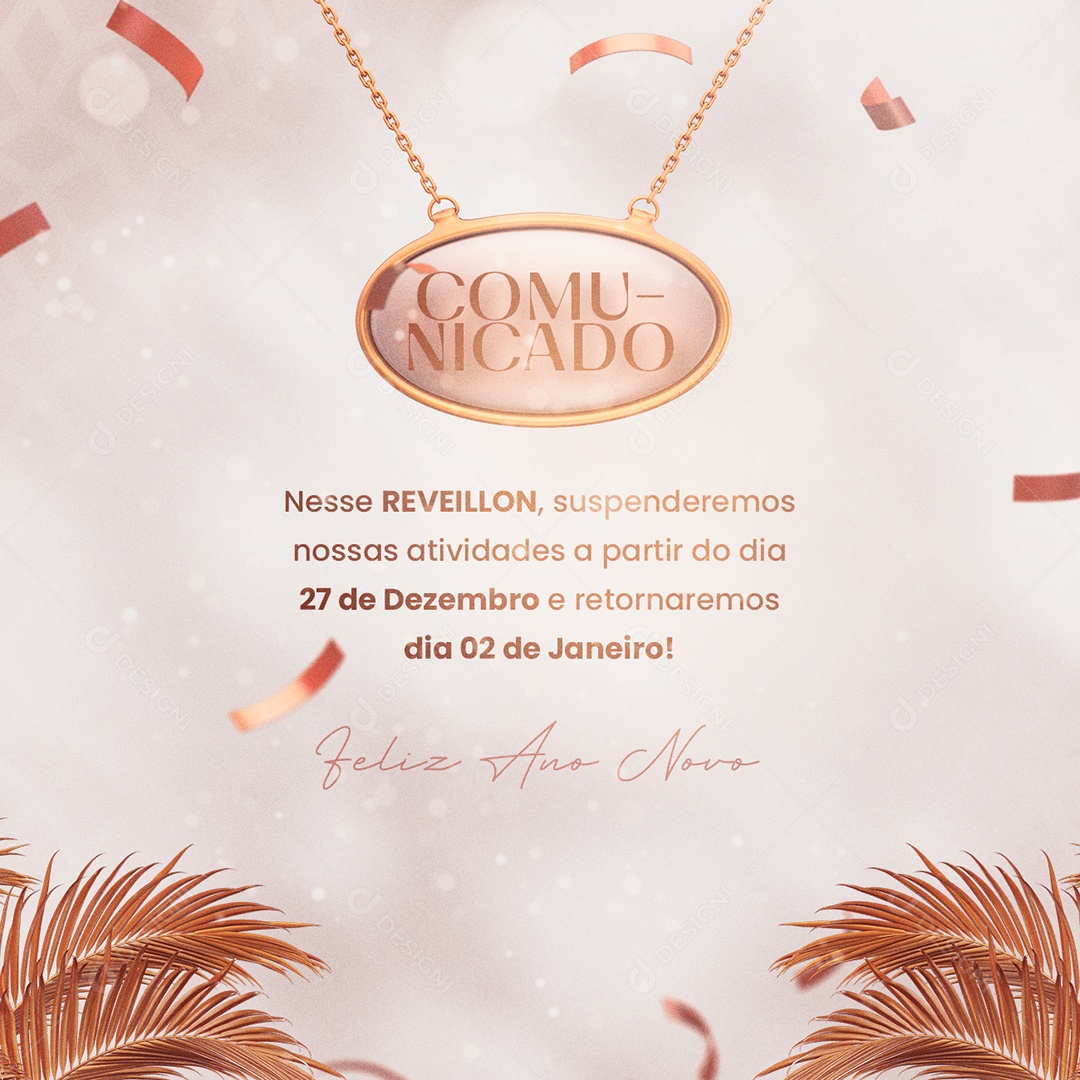 Comunicado Feriado Reveillon Ano Novo Social Media PSD Editável