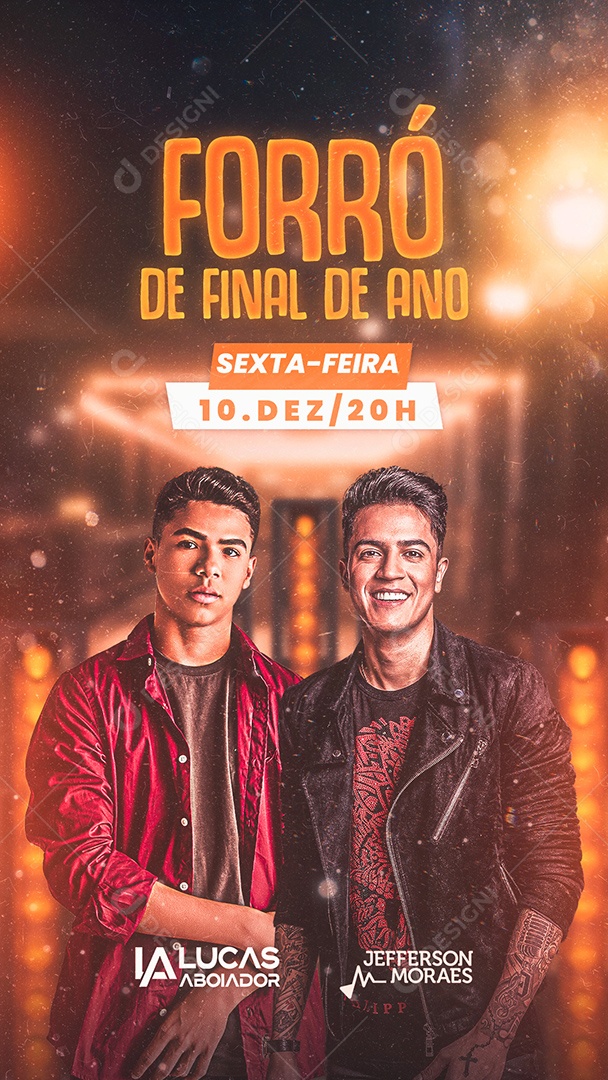 Flyer Show Forró de Final de Ano Lucas Aboiador e Jefferson Moraes Story Social Media PSD Editável