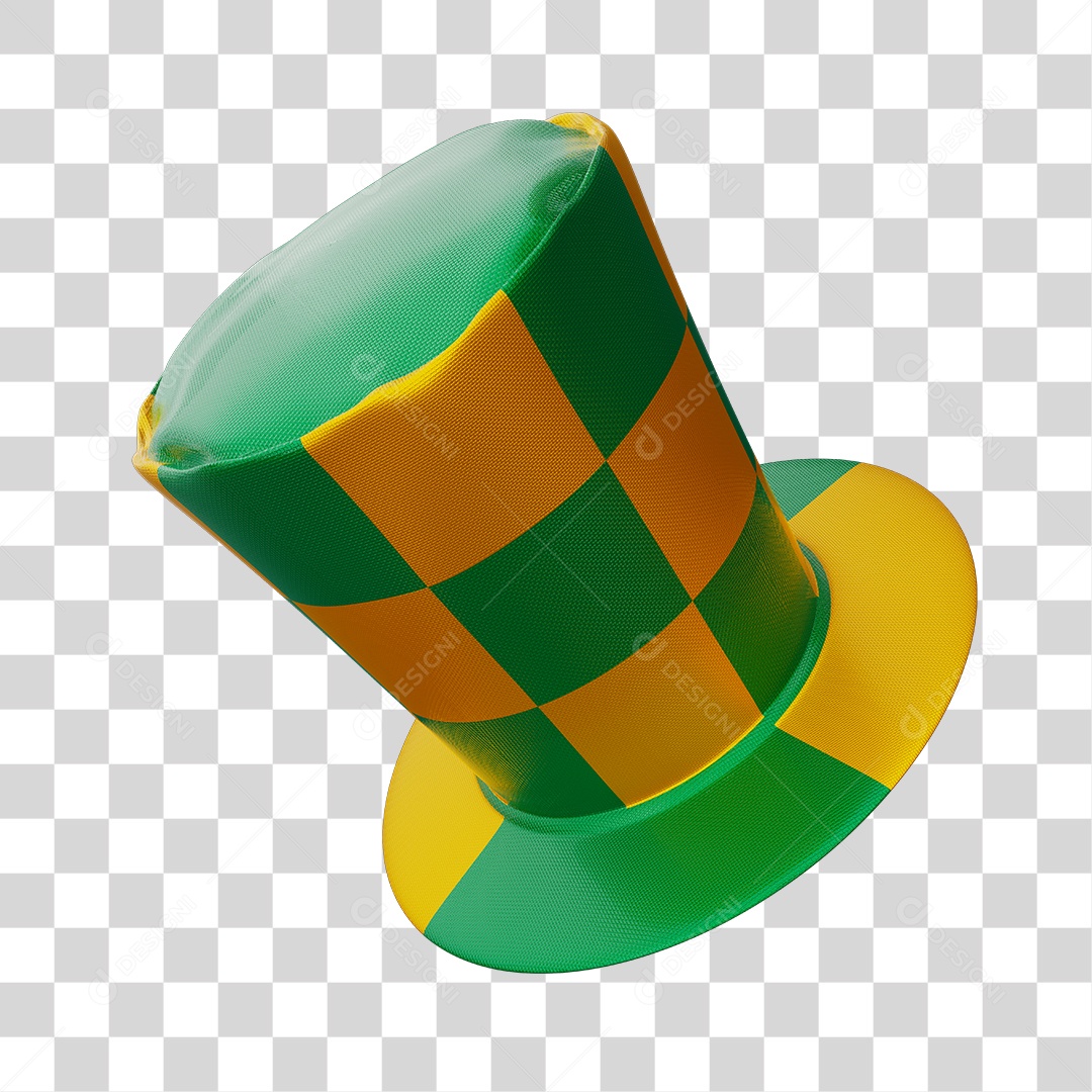 Cartola Verde e Amarela Elemento 3D PNG Transparente