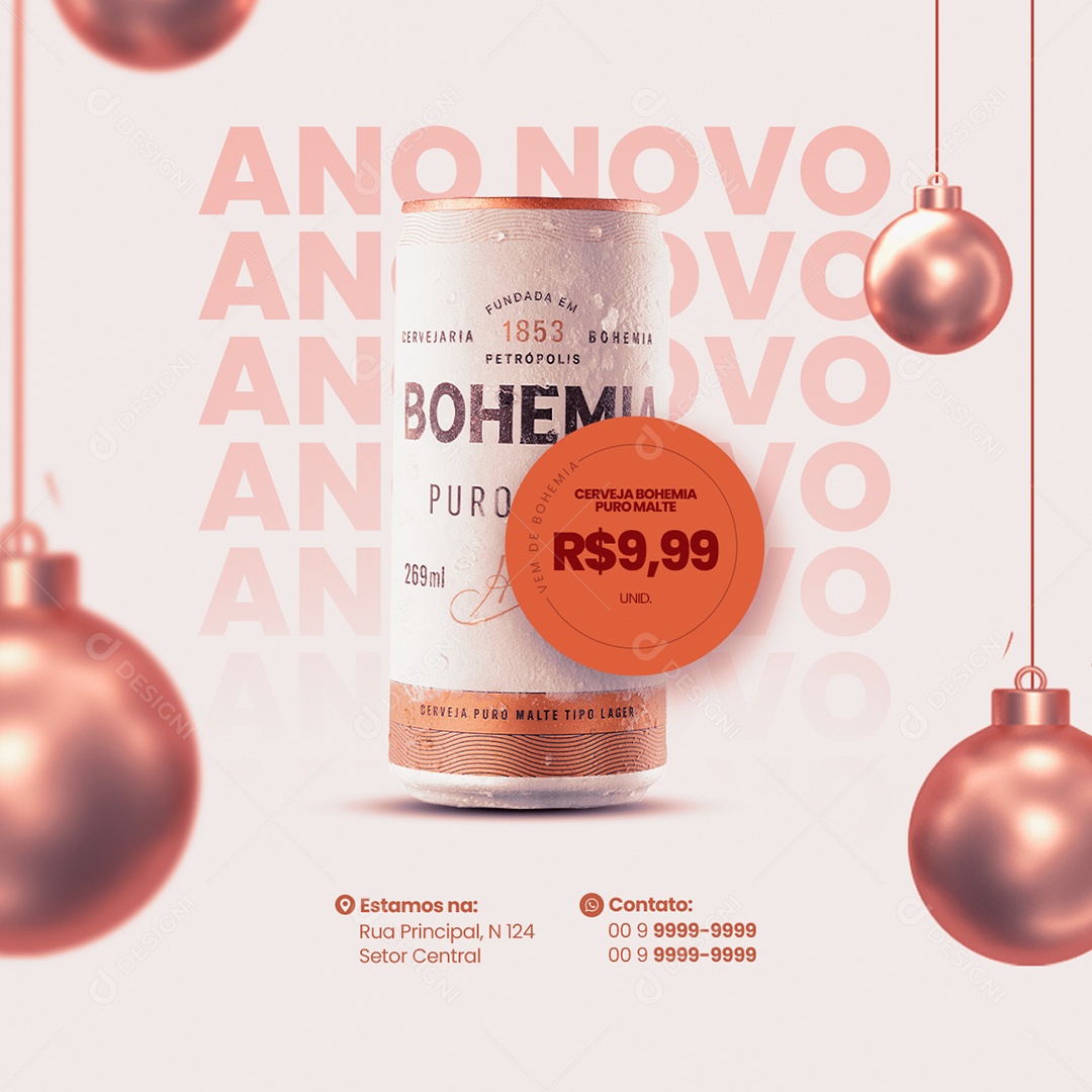 Ano Novo Cerveja Bohemia 9,99 Cervejaria Social Media PSD Editável