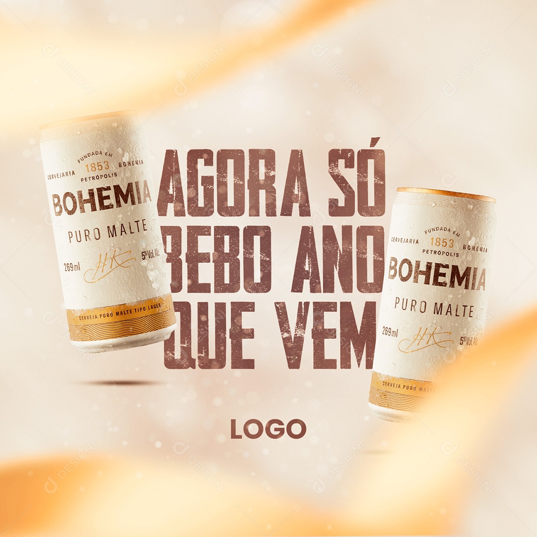 Now I only drink next year Beer Bohemia Cervejaria New Year Social Media Editable PSD