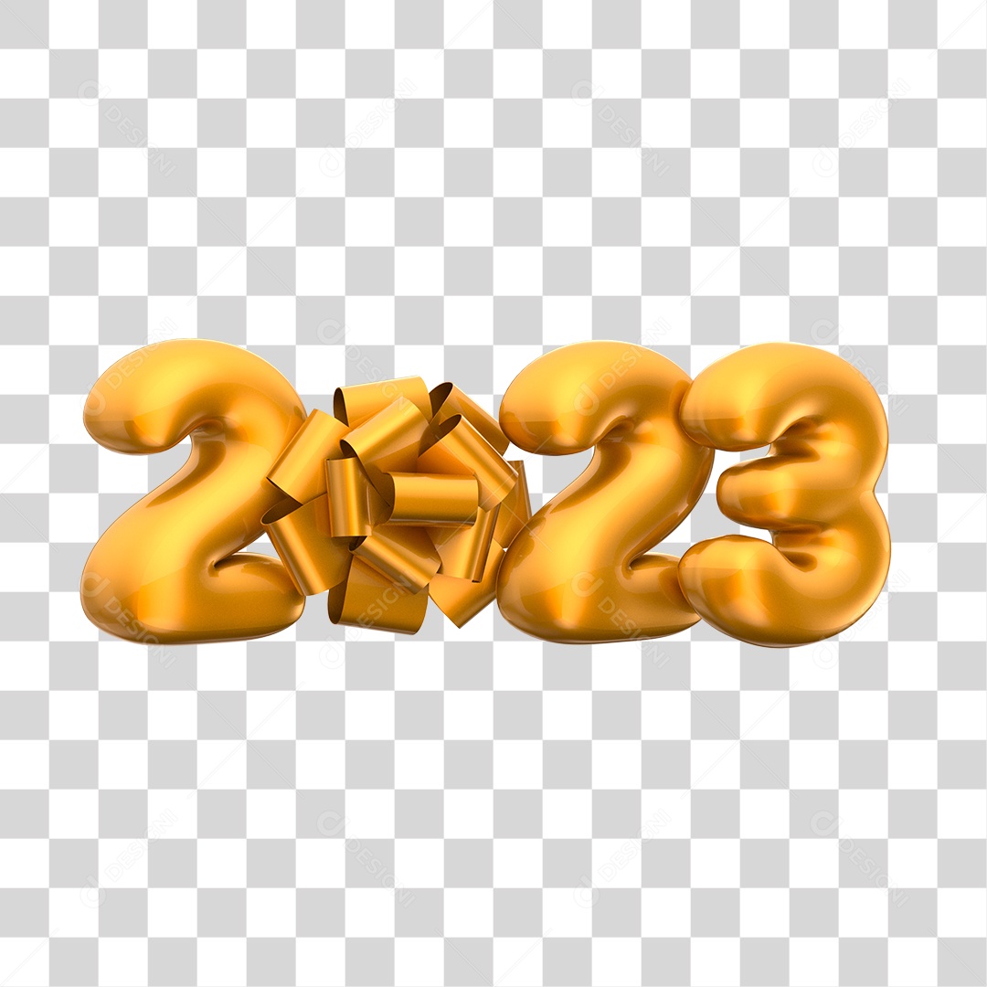 Número 2023 Dourado com Caixa de Presente Elemento 3D de Ano Novo PNG Transparente