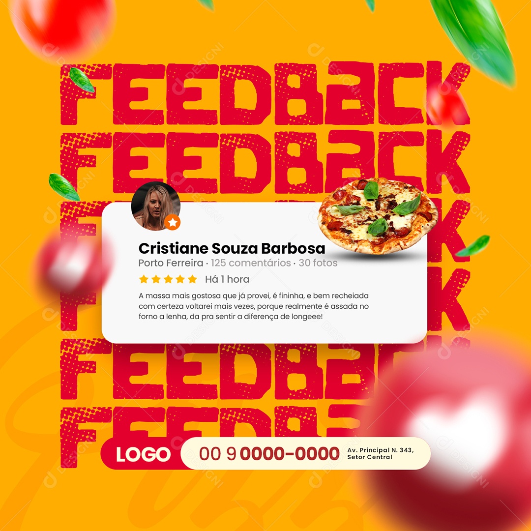 Feedback a Massa mais Gostosa que Já Provei Pizzaria Social Media PSD Editável