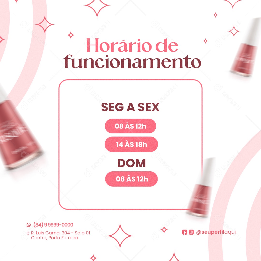 Horário de Funcionamento Manicure Social Media PSD Editável