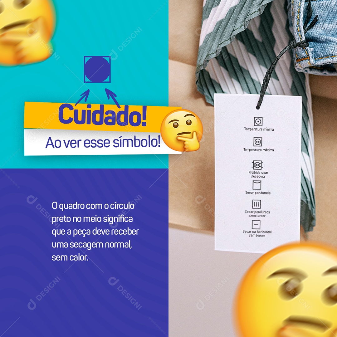 Cuidado Ao ver Esse Símbolo Lavanderia Social Media PSD Editável