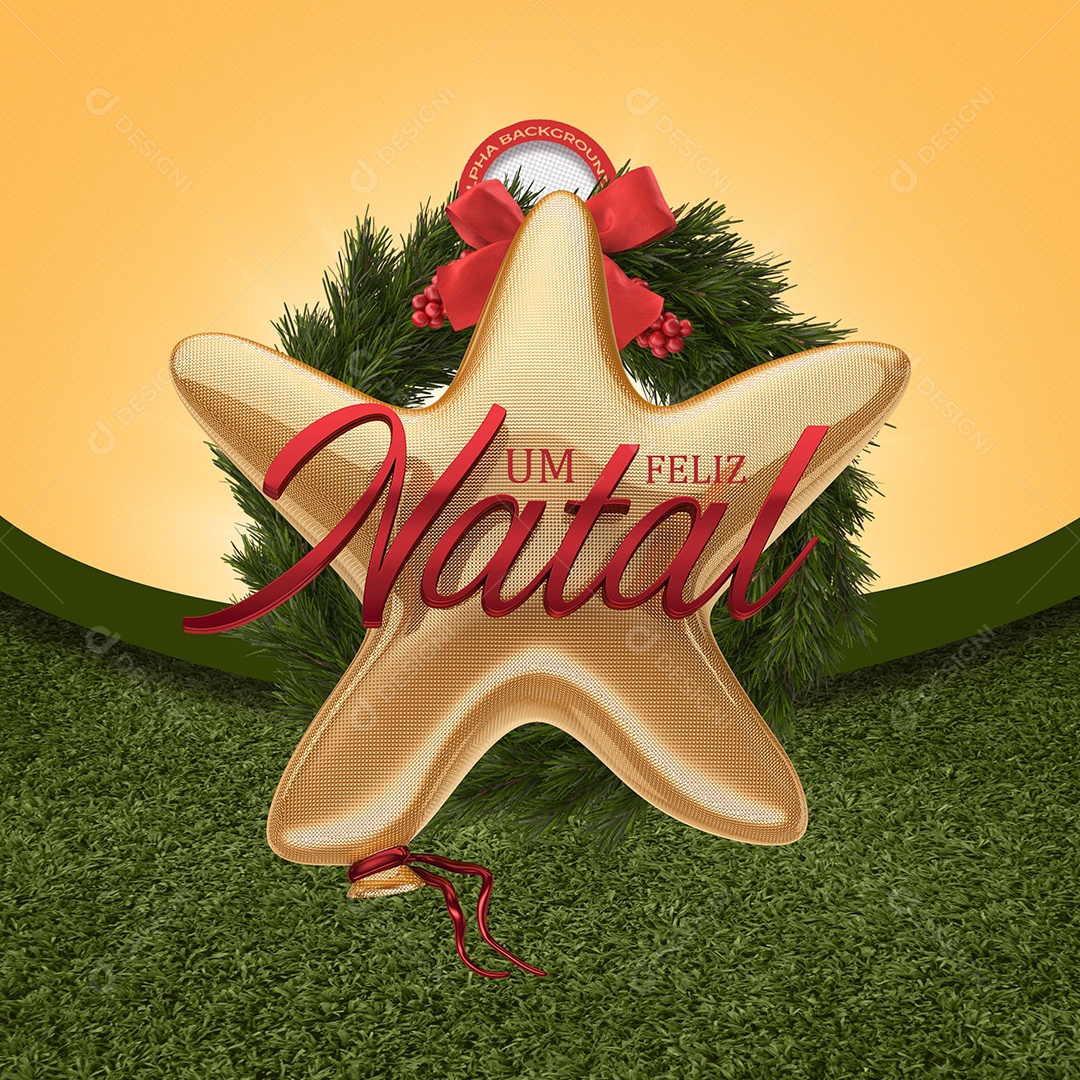 Um Feliz Natal Selo D Dourado e Vermelho para Composição PSD download Designi